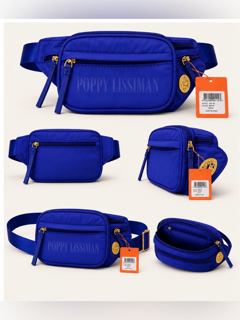 Poppy Lissiman Blue Belt Bag Fanny Pack Gold Hardware New With Tags NWT